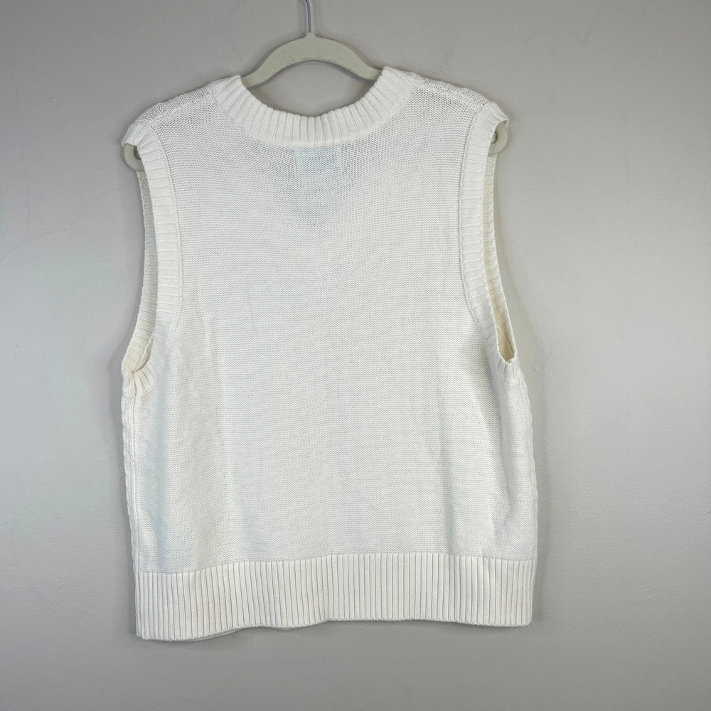 Old Navy Chunky Cable Knit Sweater Vest Women Large Varsity Preppy Layer Neutral - Picture 2 of 11